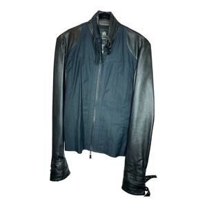 Rock and Republic Jacket Women's Small Leather Cotton Canvas Black Bomber